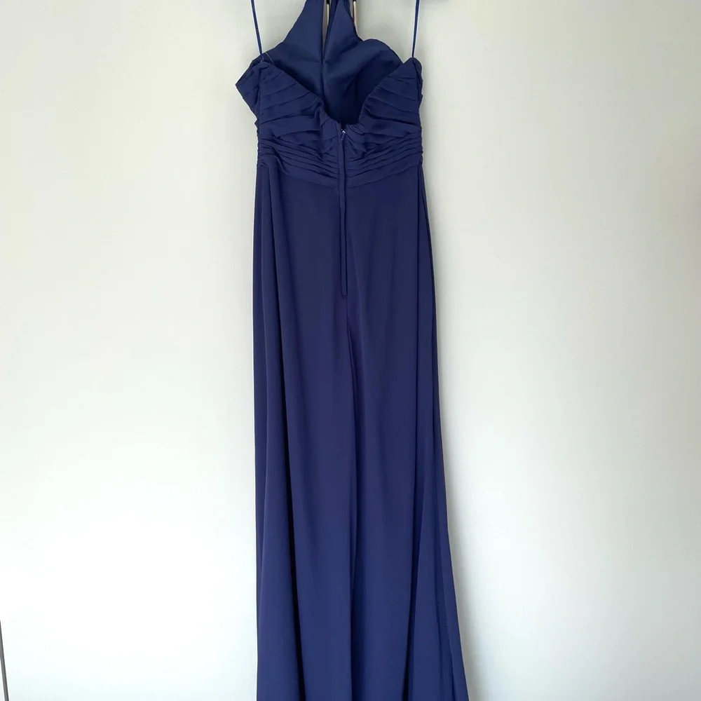MORILEE Madeline Gardner Halter Chiffon Bridesmaid Jumpsuit in Sapphire 21626 - Picture 4 of 14